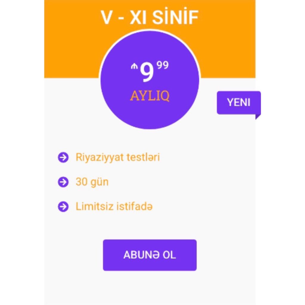 Riyaziyyat. 5-11 siniflər üzrə sınaq imtahanlarına abunəlik